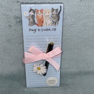 Cute Cat Notepad and Pen Set with Pink Bow